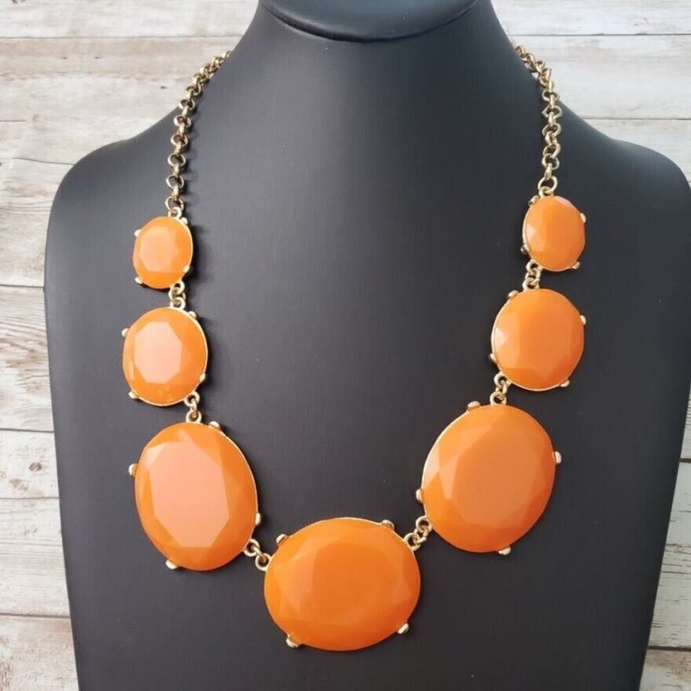 Tasha Necklace - Gold Tone & Orange Large Chunky Statement